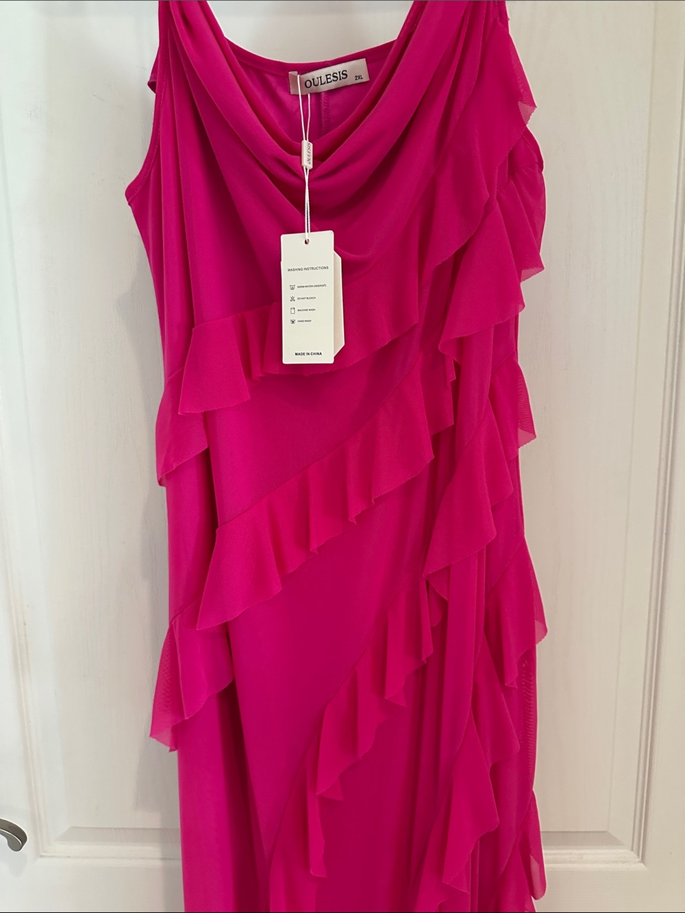 Fuchsia Ruffled Spaghetti-Strap Maxi Dress - Picture 3 of 9